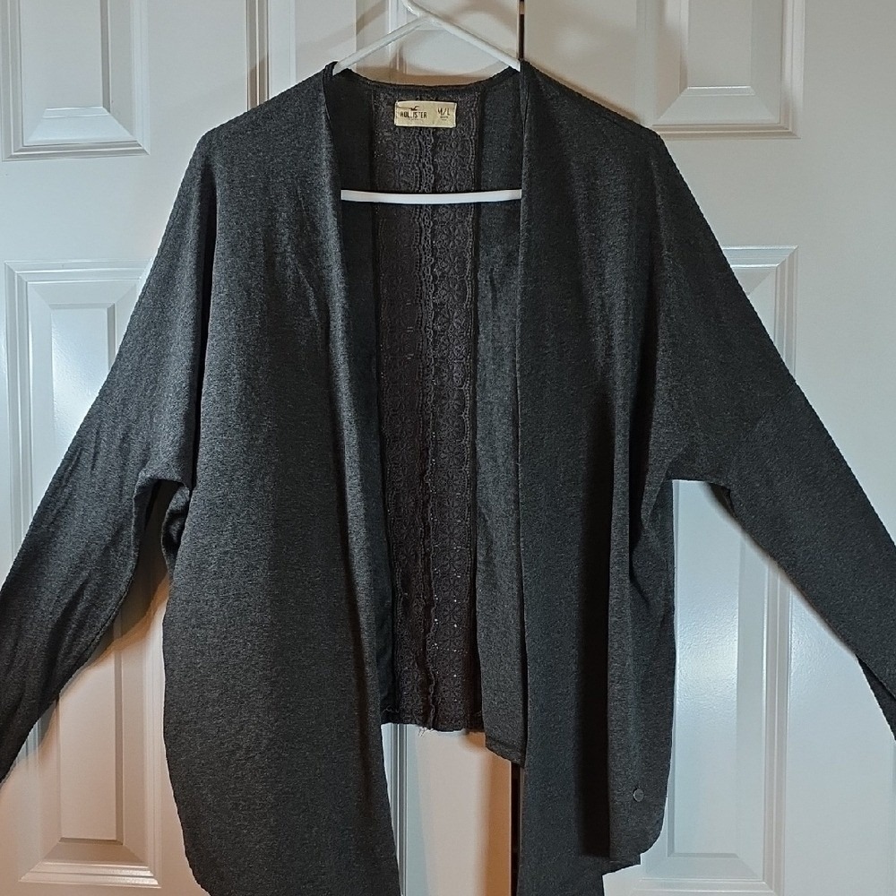 Hollister Dark Gray Open Front Cardigan Soft Knit Sweater Size M/Large